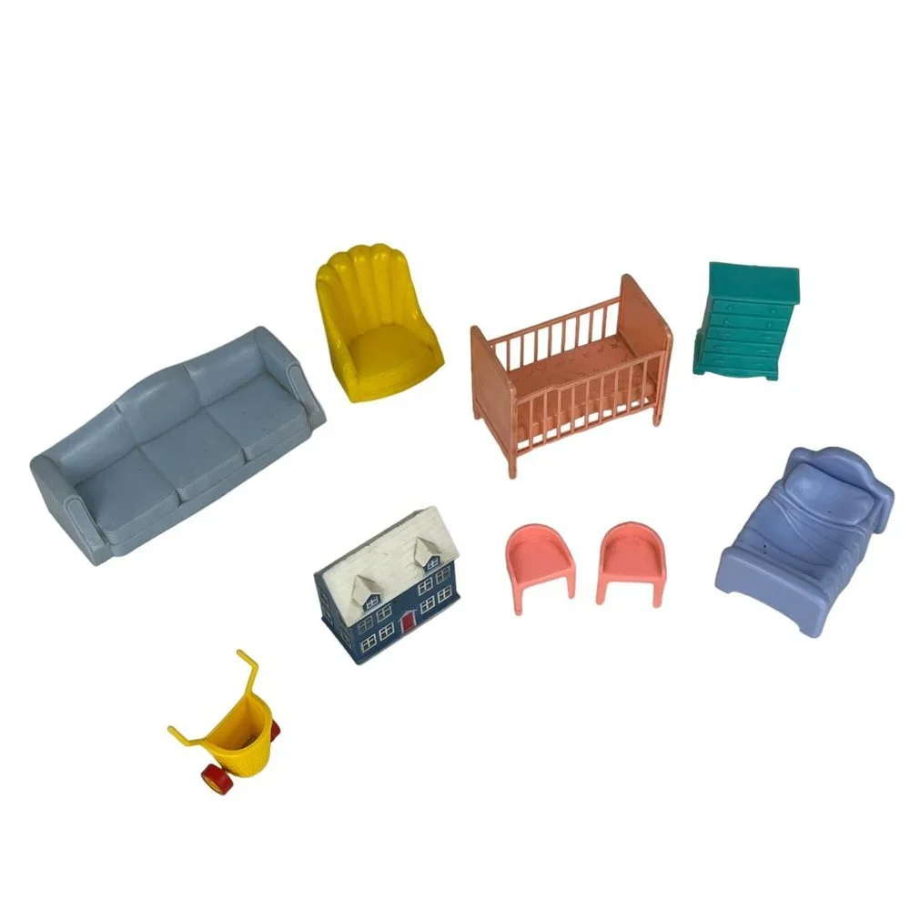 Vintage Lot Miscellaneous Plastic Dollhouse Furniture 9-Pc.